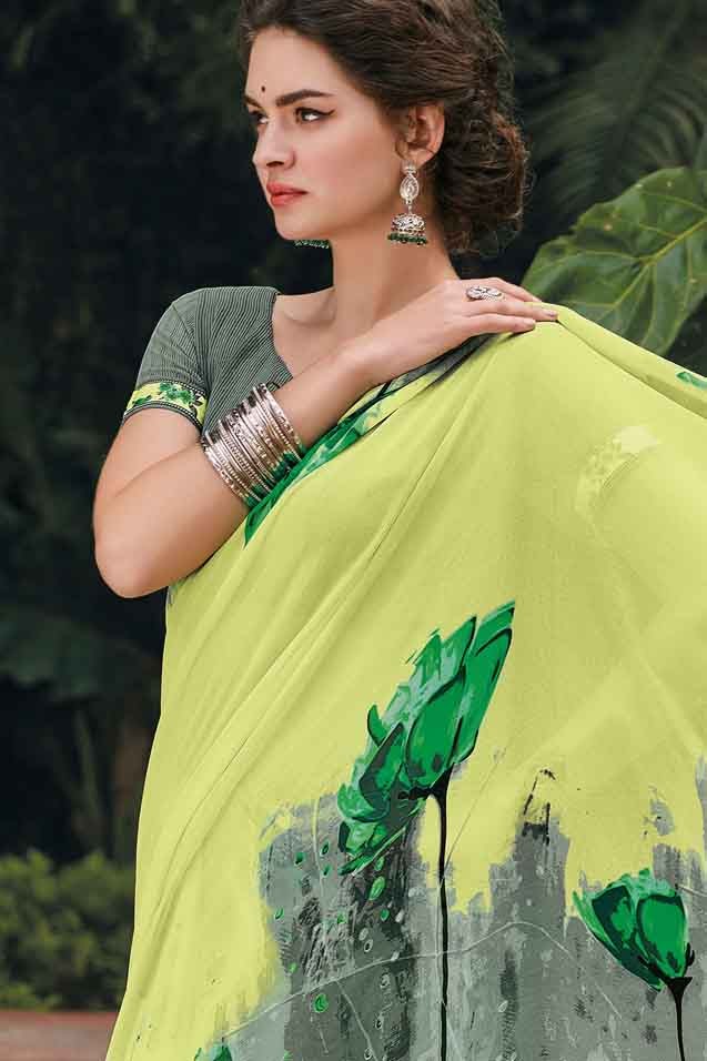 Laxmipati Georgette Lemon & Grey Saree