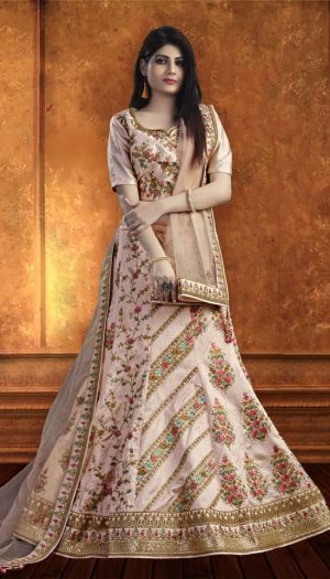Bridal Wear Lehengas, Net & Silk Fabrics- Light PInk colour