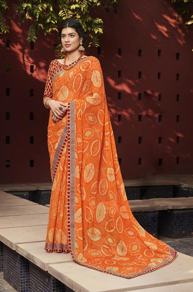 ORANGE WOVEN PURE BRASSO CHIFFON SAREE – zarikaariindia.com