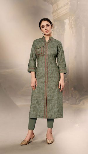 Laxmipati Cotton Base Fabric- Camouflage green colour Kurti
