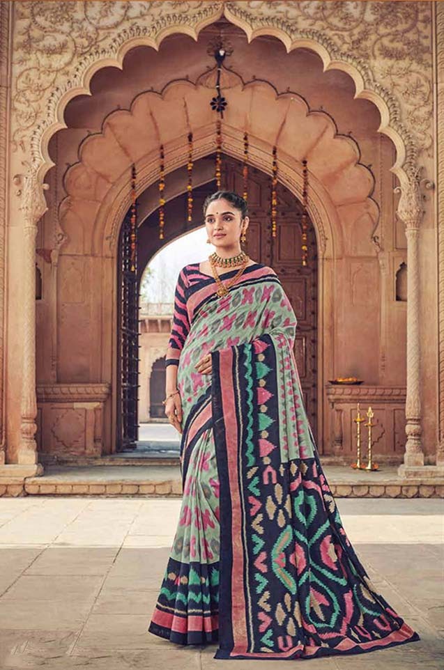 Traditional wear cotton silk fency & embellished printed multicolour saree