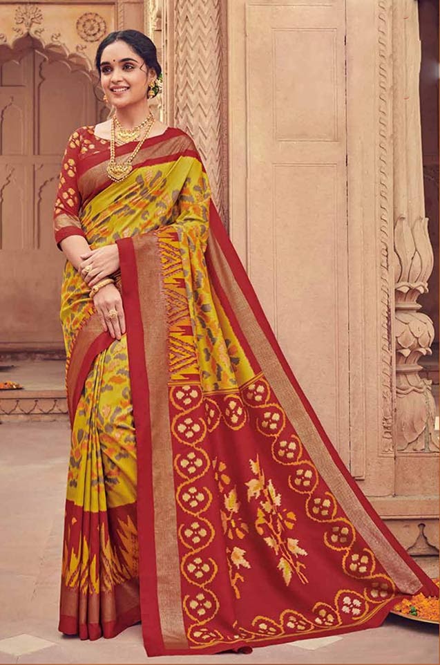 Traditional wear cotton silk fency & embellished printed multicolour saree