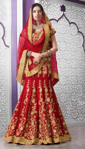 Bridal Wear Lehengas Net & Silk Fabrics- Red Colour – Best Sadi Ka lehenga For Dulhan- On Sale – Under 8000