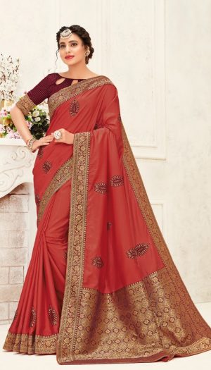 poly silk jaqcard work heavy maroon colour designer saree