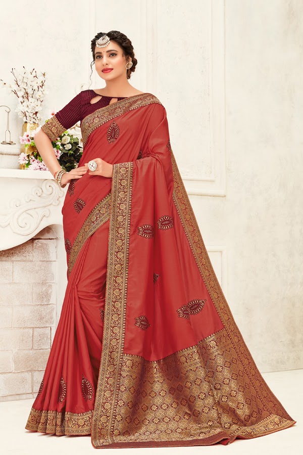 poly silk jaqcard work heavy maroon colour designer saree