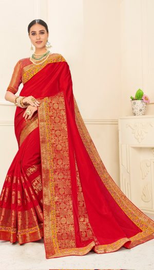 poly silk jaqcard work heavy red colour designer saree