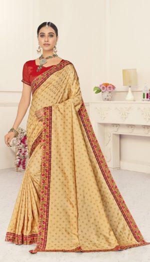 poly silk jaqcard work heavy beige colour designer saree
