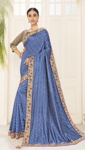 poly silk jaqcard work heavy blue colour designer saree