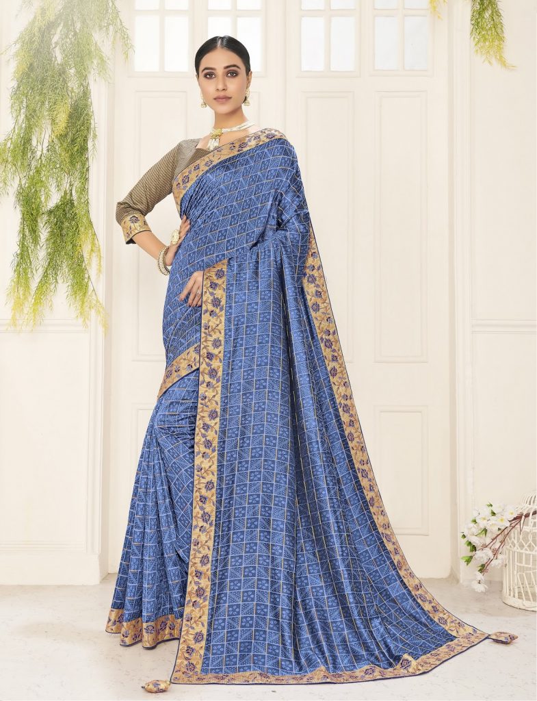 poly silk jaqcard work heavy blue colour designer saree