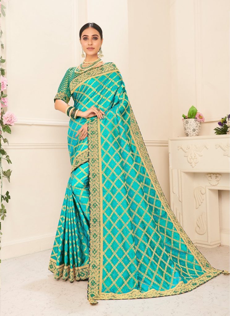 poly silk jaqcard work heavy green colour designer saree