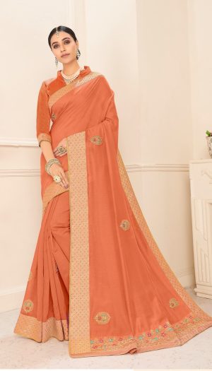 poly silk jaqcard work heavy orange colour designer saree