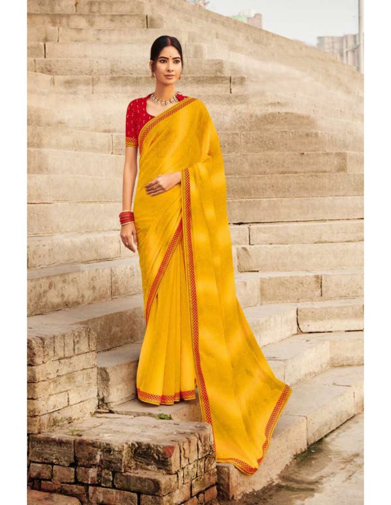 Laxmipati Red Orange Chiffon Saree - Subtle Elegance – Laxmipati Sarees |  Sale