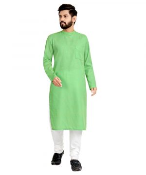 Mahotsav Pista Green Colored Cotton Men’s Festive Wear Kurta Set.