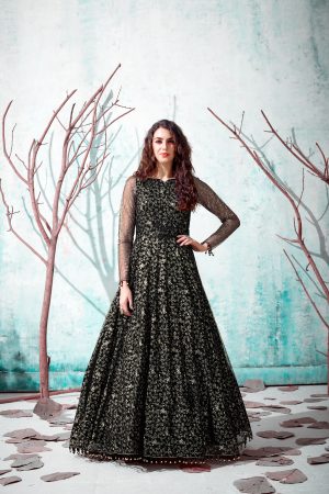 Black Colored Net Anarkali Style Party Wear Gown.