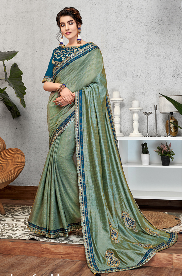 Blue Colored Weaved Silk Designer Wear Saree With Blouse.