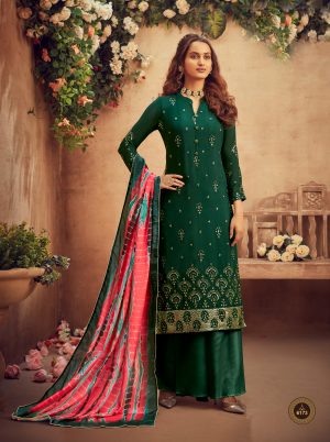 Green Pure Viscose Embroidered Work Palazzo Suit