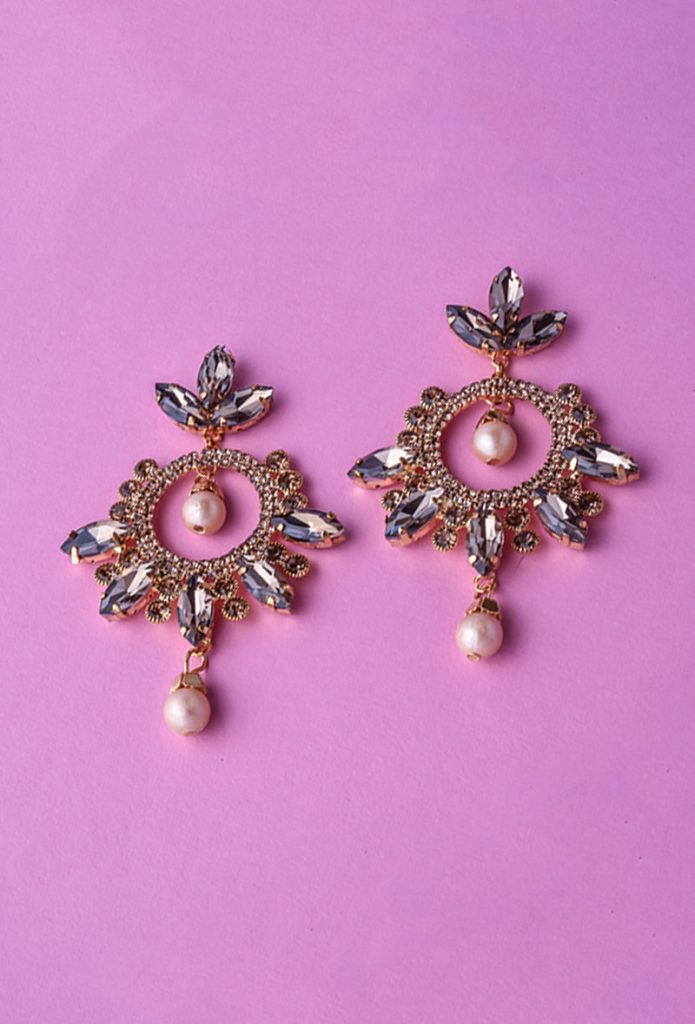 Aapnam Earrings -Peach And Gold Artificial Stone