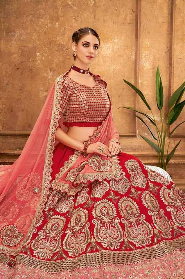 Desingner Ethnic Wear Lehengas,Silk & Net Fabrics- red colour