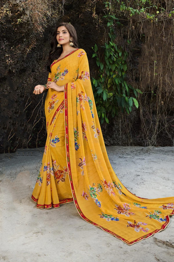 Laxmipati Lahar Yellow Chiffon Saree