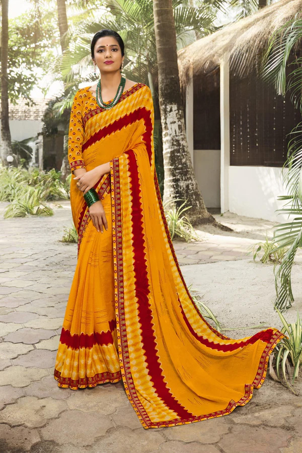 Laxmipati Lahar 6551 Yellow Chiffon Saree