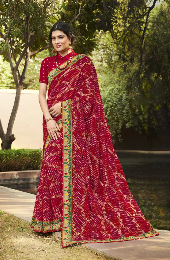 Laxmipati Morbangadi 6396 Red Chiffon Saree