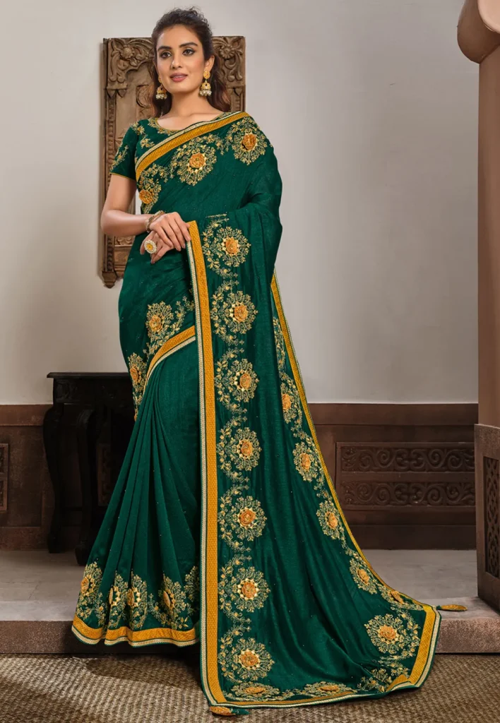 Green silk georgette saree with blouse