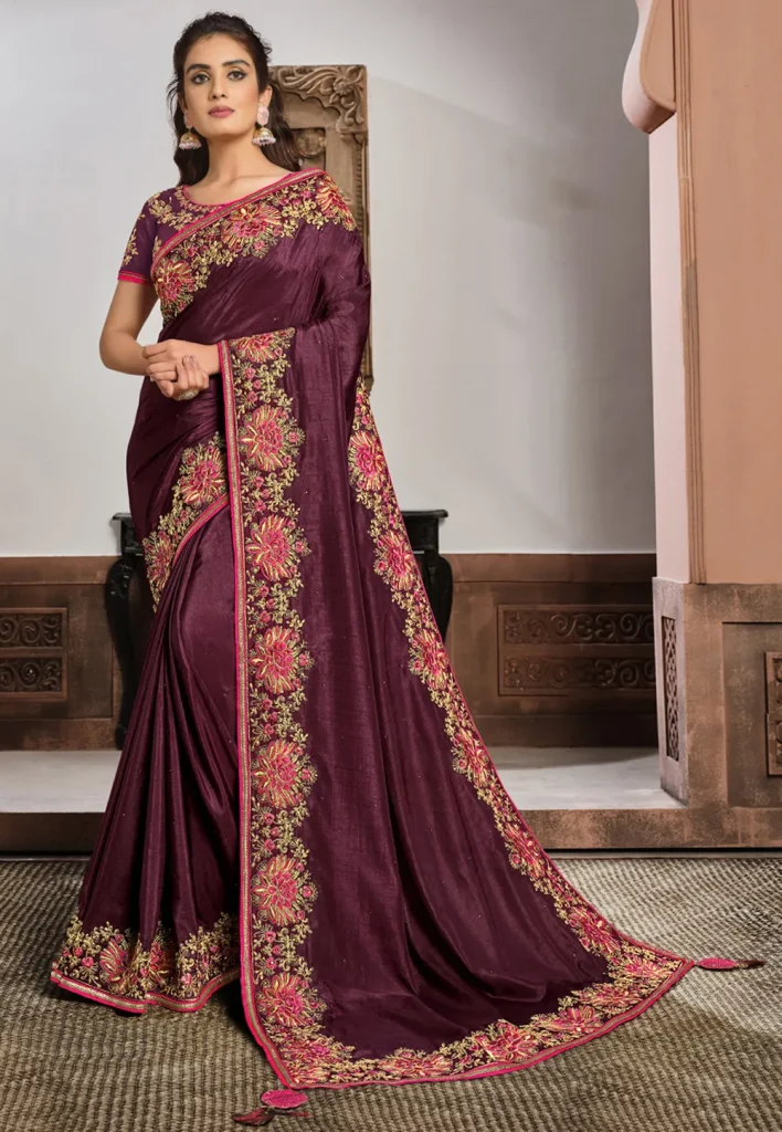 Purple silk georgette festival wear saree