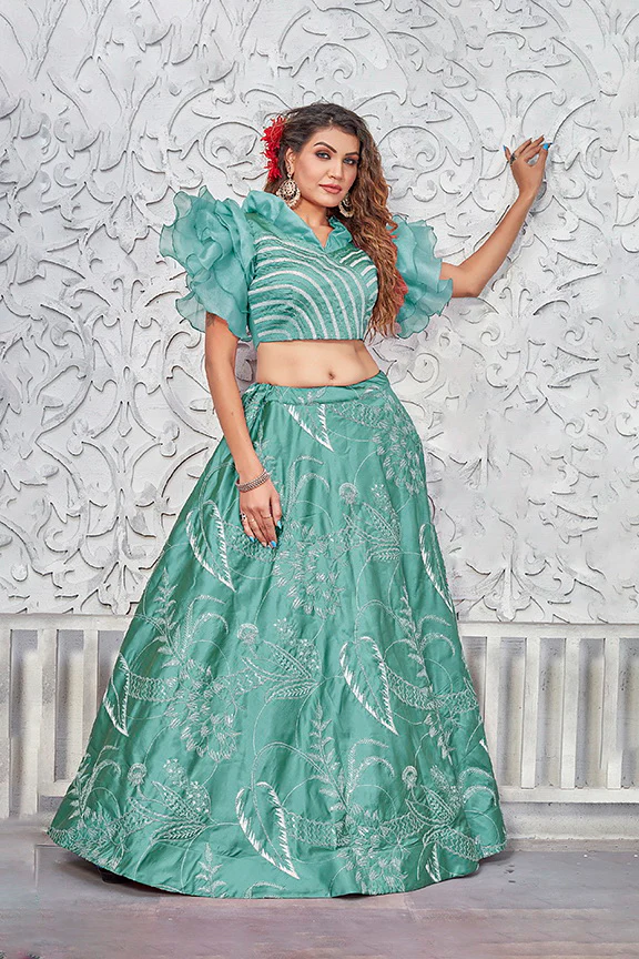 Green Dual Tone Silk Semi Stitched Lehenga Choli with Dupatta Regul