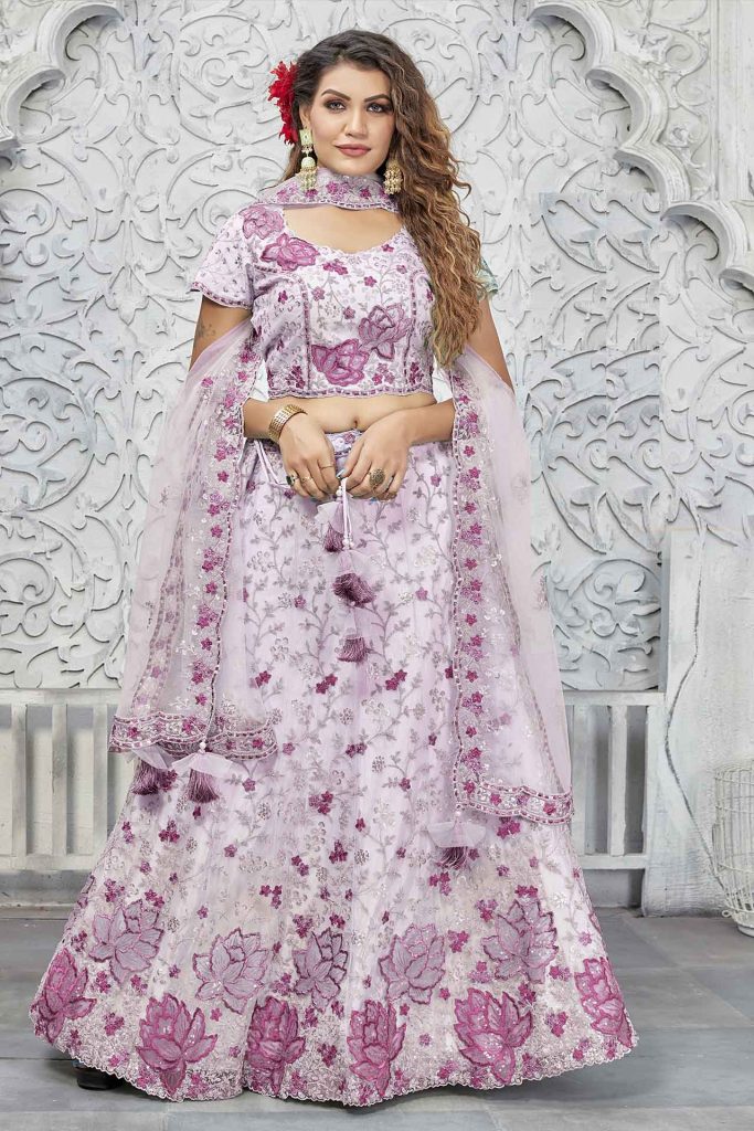 Lavendra Net Unstitched Lehenga Choli with Dupatta